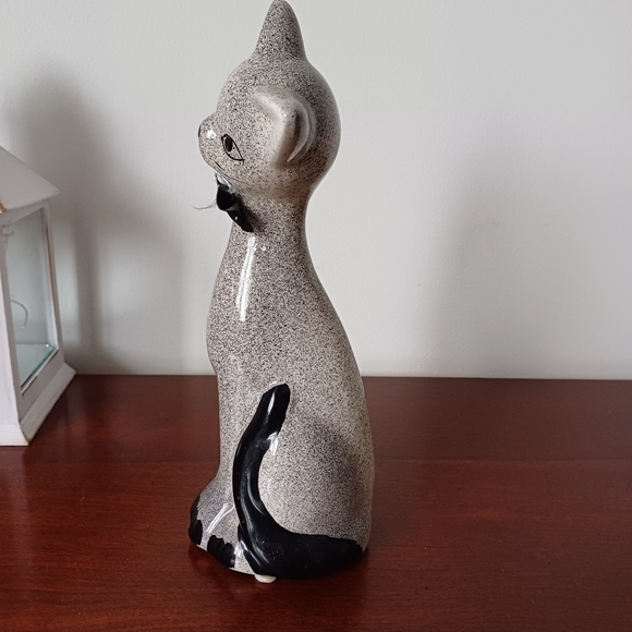 Ceramic Grey and Black Cat with Bow Tie Figurine 9.5" - Picture 6 of 8